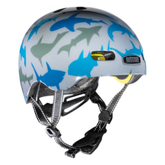 Nutcase Baby Shark Gloss Baby Nutty Infant helmet with industry leading safety feature MIPS, protective Crumple Zone EPS foam, Lightweight polycarbonate outer shell, Magnetic closure for one handed snap and go buckle, Simple dial adjustable fit system for individualized fit and comfort, and certified