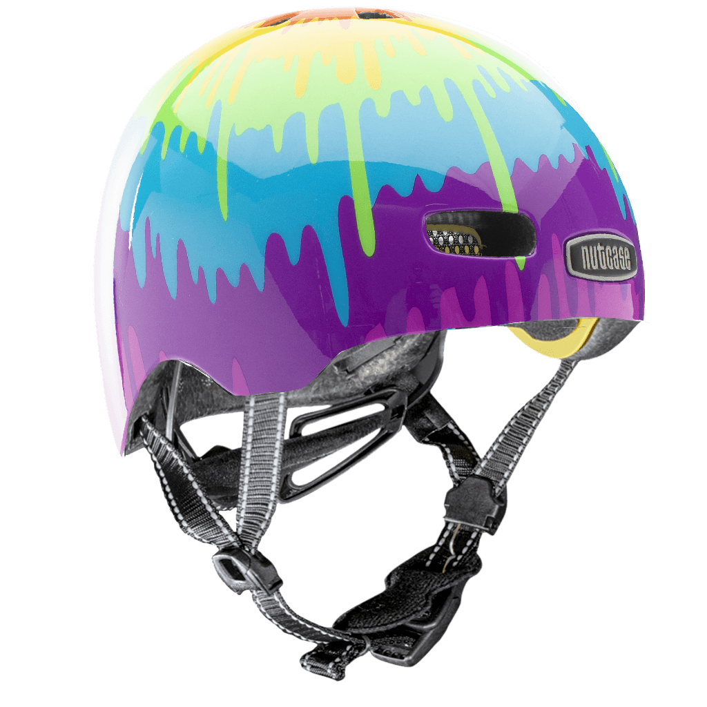 Nutcase Tie Dye Gloss Baby Nutty Infant helmet with industry leading safety feature MIPS, protective Crumple Zone EPS foam, Lightweight polycarbonate outer shell, Magnetic closure for one handed snap and go buckle, Simple dial adjustable fit system for individualized fit and comfort, and certified