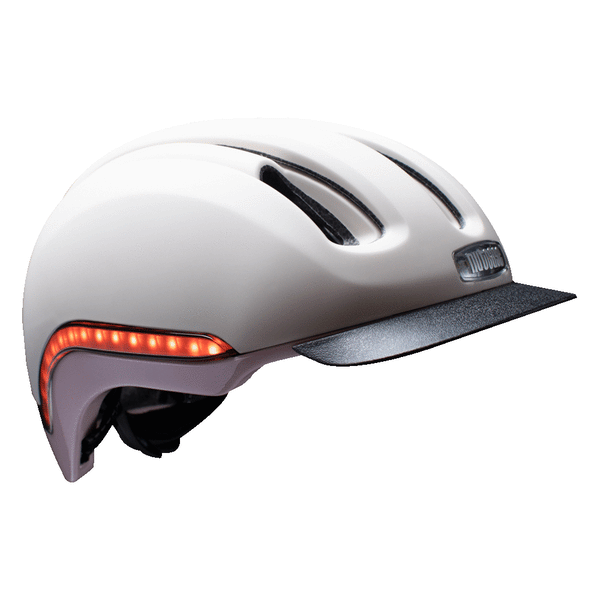 Nutcase Vio Rozay Matte Adult helmet with MIPS, 200 lumens front LED headlight, 65 lumens side and rear LED lights, reflective print, magnetic buckle for easy on and off, dial adjustable for individualized fit and comfort, duo layer foam construction with denser outer layer and softer inner layer, and removable visor