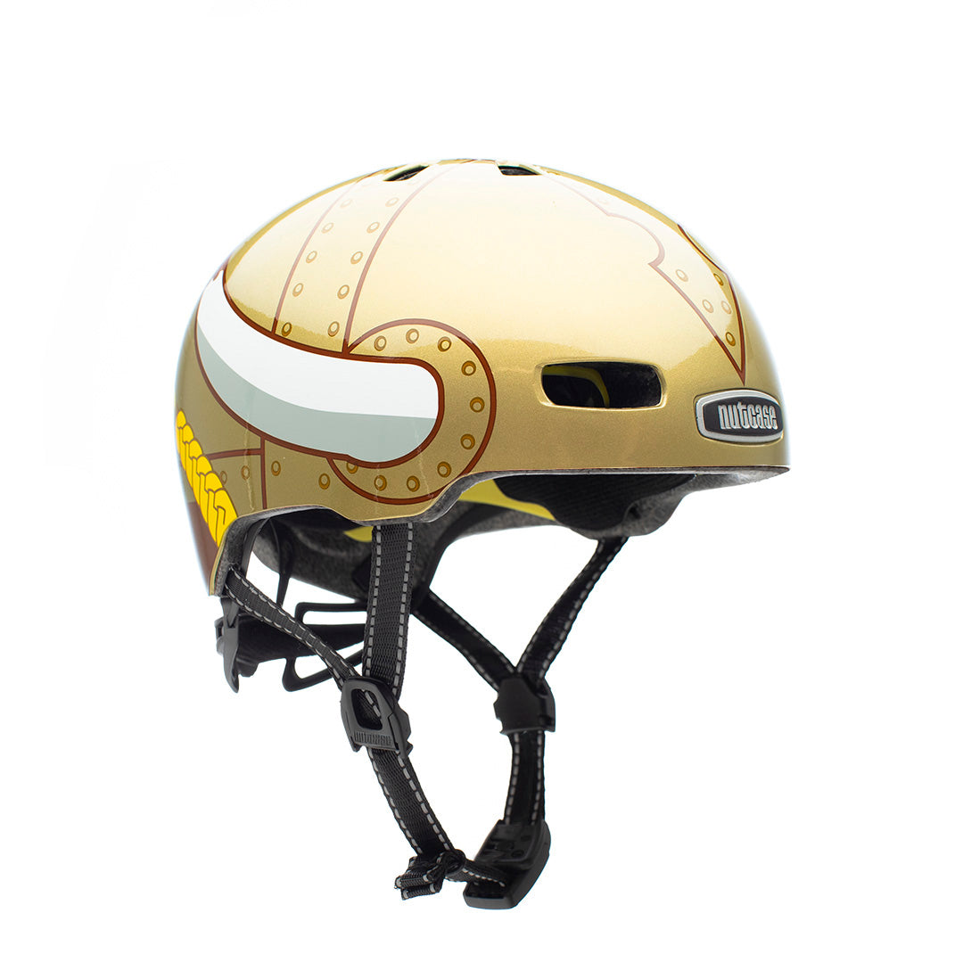Nutcase Vikki King Gloss Little Nutty Kids Youth Toddler helmet with industry leading safety feature MIPS, protective Crumple Zone EPS foam, reflective print, Magnetic closure for one handed snap and go buckle, Simple dial adjustable fit system for individualized fit and comfort, certified, and removable visor.