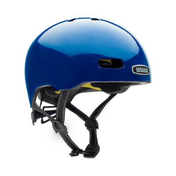 Nutcase Street Collection Fastback Gloss Adult helmet with industry leading safety feature MIPS, reflective print, magnetic buckle for easy on and off, Internal heat sealed pads to provide comfort, dial adjustable fit system for individualized fit and comfort, and removable visor.