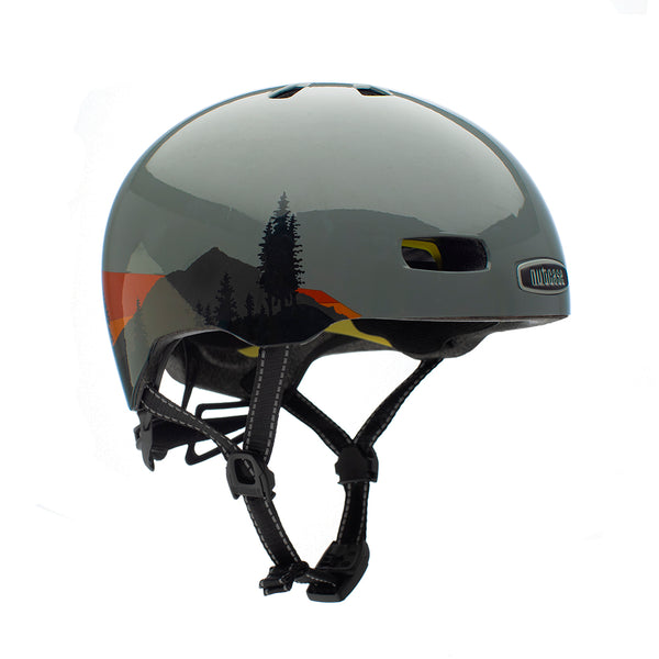 Nutcase Street Collection Mt. Hood Gloss Adult helmet with industry leading safety feature MIPS, reflective print, magnetic buckle for easy on and off, Internal heat sealed pads to provide comfort, dial adjustable fit system for individualized fit and comfort, and removable visor