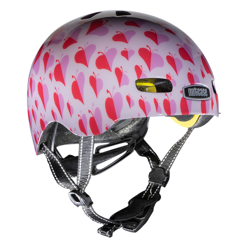 Nutcase Love Bug Gloss Baby Nutty Infant  helmet with industry leading safety feature MIPS, protective Crumple Zone EPS foam, Lightweight polycarbonate outer shell, Magnetic closure for one handed snap and go buckle, Simple dial adjustable fit system for individualized fit and comfort, and certified