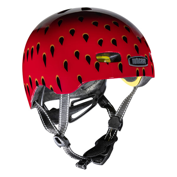 Nutcase Very Berry Gloss Baby Nutty Infant helmet with industry leading safety feature MIPS, protective Crumple Zone EPS foam, Lightweight polycarbonate outer shell, Magnetic closure for one handed snap and go buckle, Simple dial adjustable fit system for individualized fit and comfort, and certified