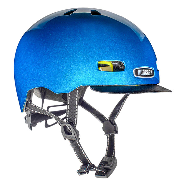 Nutcase Street Collection Brittany Gloss Adult helmet with industry leading safety feature MIPS, reflective print, magnetic buckle for easy on and off, Internal heat sealed pads to provide comfort, dial adjustable fit system for individualized fit and comfort, and removable visor