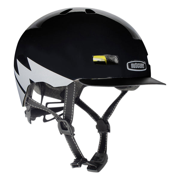 Nutcase Street Collection Darth Lightnin' Adult helmet with industry leading safety feature MIPS, reflective print, magnetic buckle for easy on and off, Internal heat sealed pads to provide comfort, dial adjustable fit system for individualized fit and comfort, and removable visor.