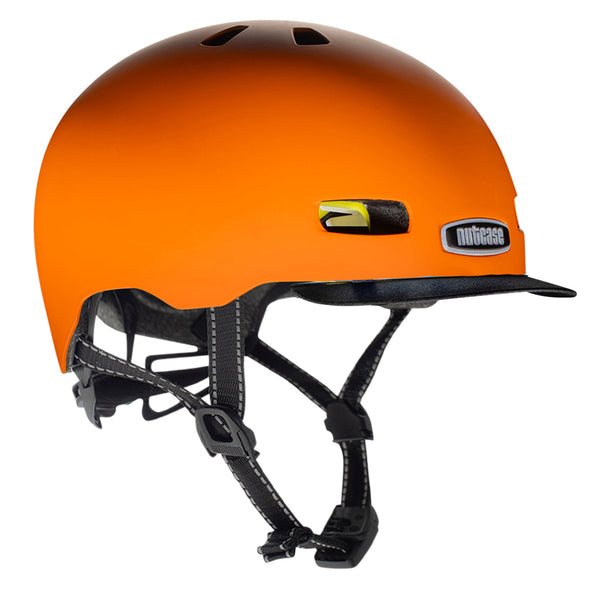 Nutcase Street Collection Hi Viz Solid Matte Adult helmet with industry leading safety feature MIPS, reflective print, magnetic buckle for easy on and off, Internal heat sealed pads to provide comfort, dial adjustable fit system for individualized fit and comfort, and removable visor