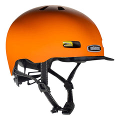 Nutcase Street Collection Hi Viz Solid Matte Adult helmet with industry leading safety feature MIPS, reflective print, magnetic buckle for easy on and off, Internal heat sealed pads to provide comfort, dial adjustable fit system for individualized fit and comfort, and removable visor