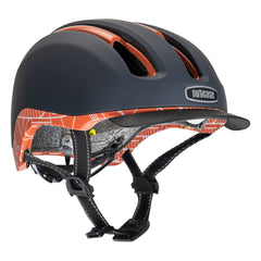 Nutcase Vio Adventure Bahous Red helmet with MIPS, for gravel, for commute, magnetic buckle for easy on and off, duo layer foam construction with denser outer layer and softer inner layer, and removable visor